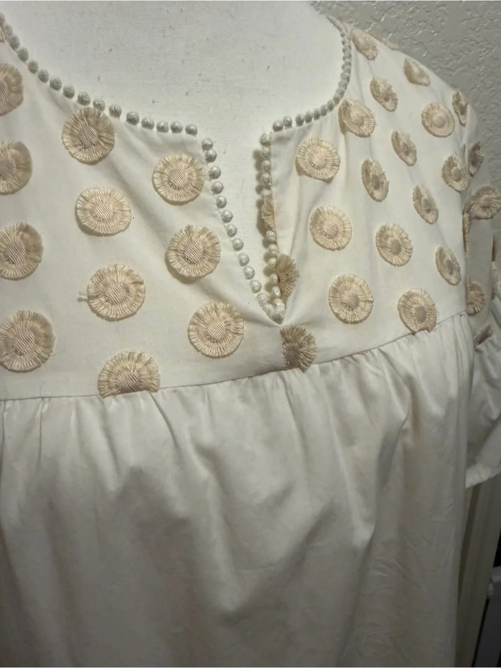 J.Crew Embellished Bell-Sleeve Shift Dress – Cream/Soft Blush Boho Style